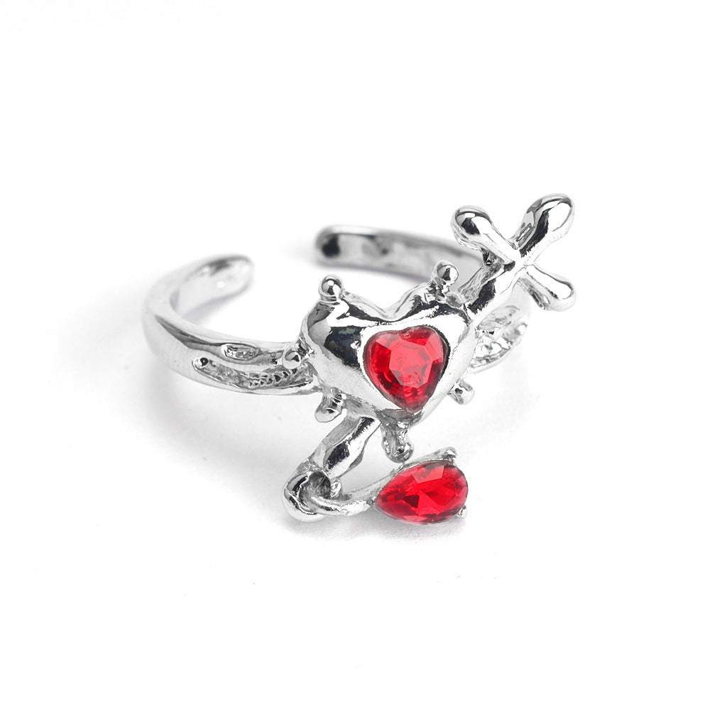 Wholesale Dark Gothic Red Love Cross Open Ring